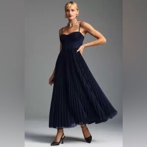Anthropologie Hutch Amara Bustier Pleated Tulle Fit & Flare Midi Dress